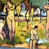 草地上四个裸体女性的构图