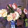 静物画/蓝色花瓶里的粉红玫瑰