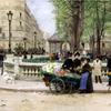 巴黎广场上卖鲜花和水果的人