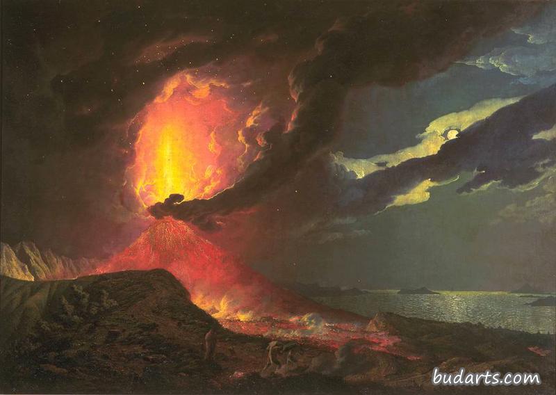 火山喷发中的维苏威火山，俯瞰那不勒斯湾的岛屿