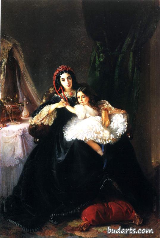 Portrait of Countess Rzhevusskaya with Her Daughter