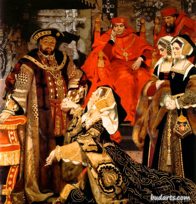 1529年，亨利八世和阿拉贡的凯瑟琳在黑修士的教皇使节面前