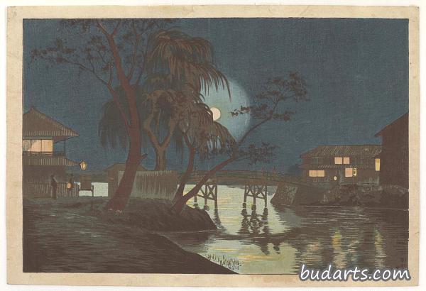 Teahouse at Imadobashi by Moonlight