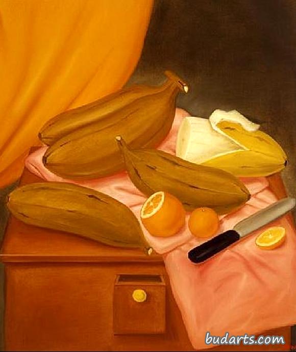 有香蕉和桔子的静物画