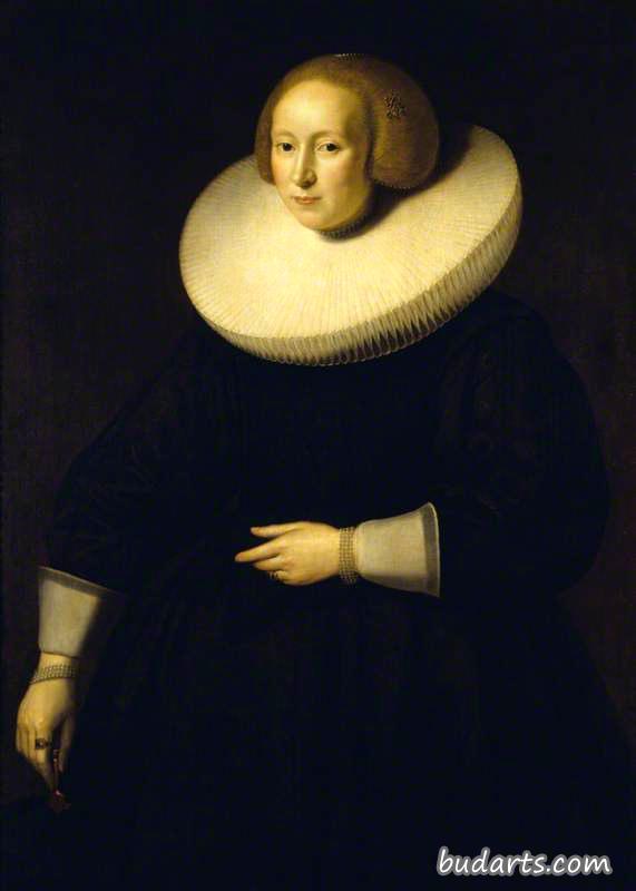 一位不知名的黑衣女士的肖像，宽头巾