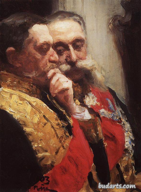 Portrait of members of State Council Ivan Logginovich Goremykin and Nikolai Nikolayevich Gerard. Study.