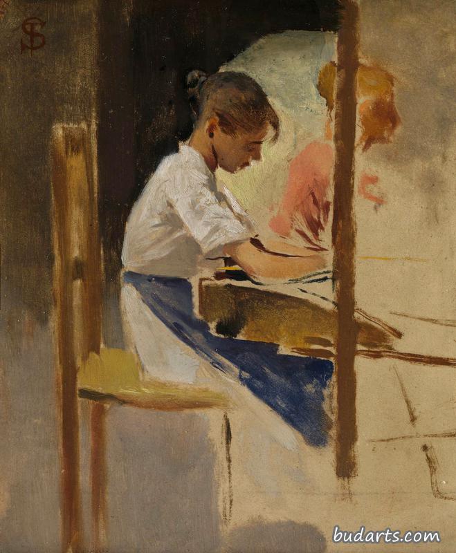 Sketch for 'Straw Weavers at Settignano'