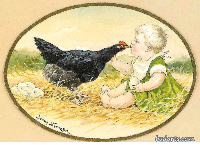 小男孩和母鸡