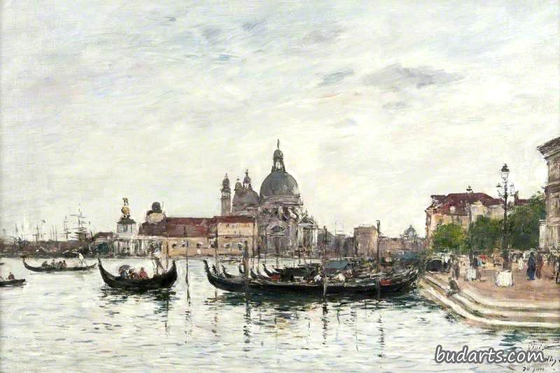 威尼斯，圣玛丽亚德拉礼炮和从运河对面望去的多加纳