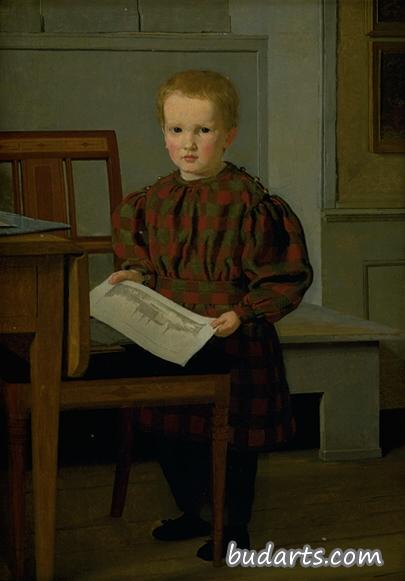 画家C.W.埃克斯伯格的儿子朱利叶斯在他父亲的画室里