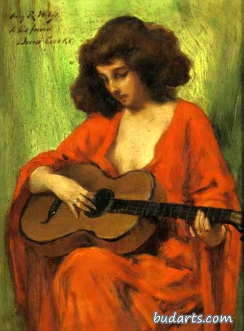 红衣女子弹吉他