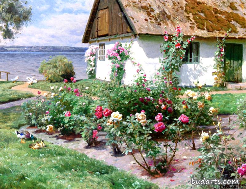 玫瑰丛和水边的小屋，瑟鲁普