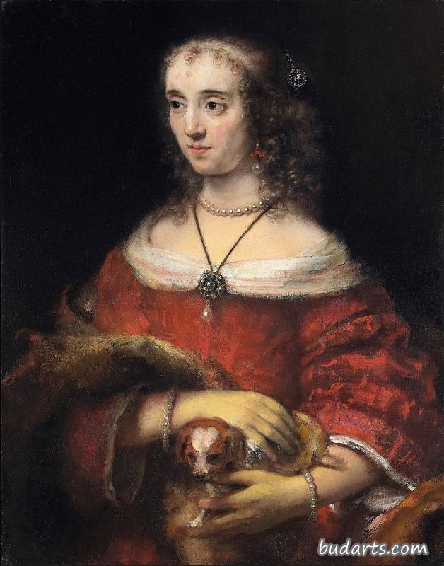 一位女士和一只小狗的画像