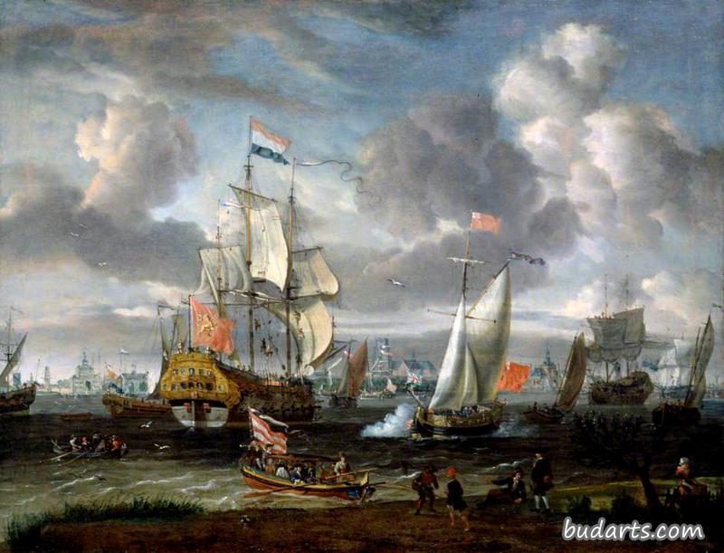 一艘英国游艇在鹿特丹港向一名荷兰战友致敬