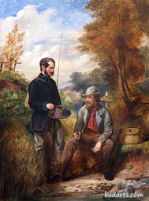 那位艺术家和他的兄弟R.M.巴拉坦一起钓鱼