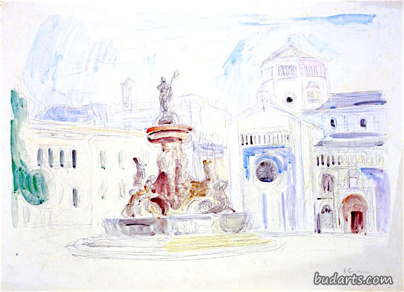 特伦托的喷泉和教堂
