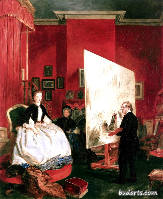 弗里斯在他的画室里画了威尔斯公主亚历山德拉，为《威尔斯的婚姻》