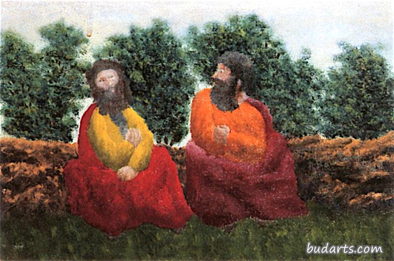 两个留着胡子的坐在风景里的人