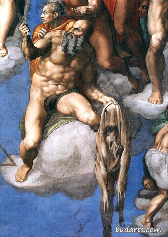 自画像为圣巴塞洛缪剥落的皮肤（细节来自《最后的审判》）