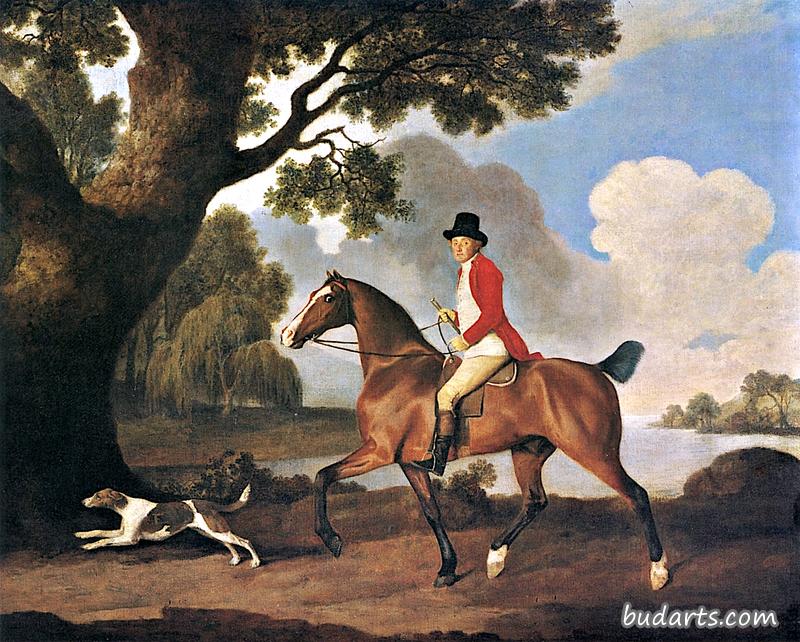 威廉·伊夫林带着猎犬骑马