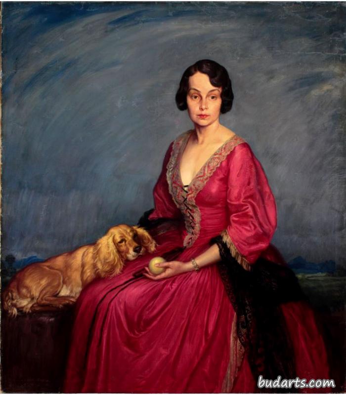 带猎犬的女士