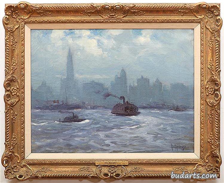 黄昏时分的纽约港
