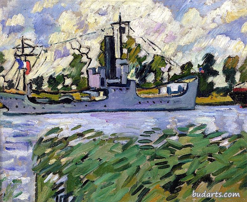 Ship on a Canal of the Orne at Ouistreham