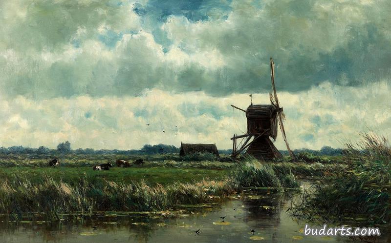 Polder Landscape with Windmill near Abcoude wikidata:Q24050742