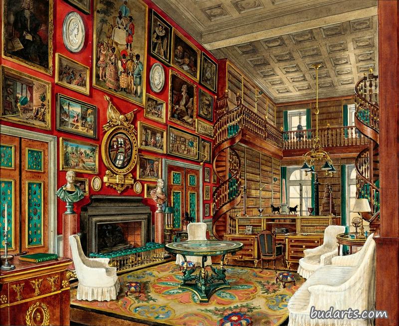 Interiors of La Chateau De Groussay, La Grande Bibliotheque