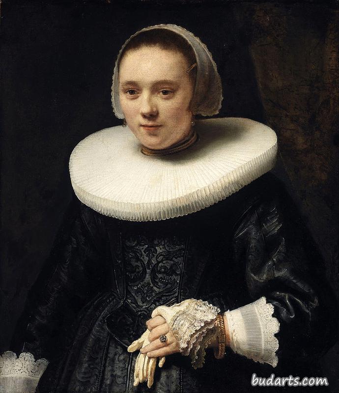 一个戴手套的女人的画像