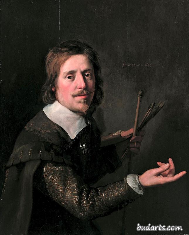 Gijsbert Gillisz. de Hondecoutre (1604-1653), Holding a Palette and Brushes