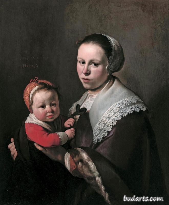 Maria Hulstman, Wife of Gijsbert Gillisz. de Hondecoutre, Holding a Child