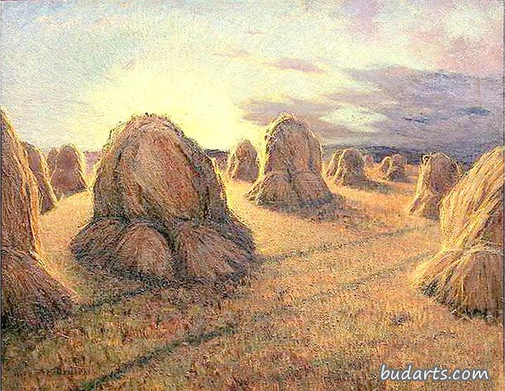 日落时的干草堆