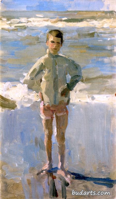 海滩上的小男孩