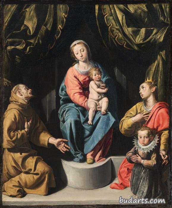 圣母子和圣徒亚西西的弗朗西斯和亚历山大的凯瑟琳