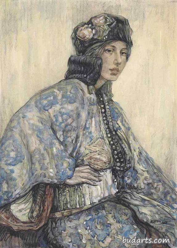一位身着东方服装的妇女的画像