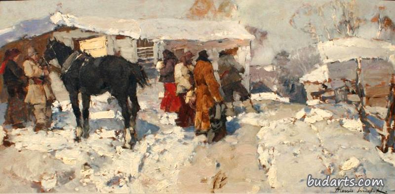 俄罗斯冬季乡村风景画