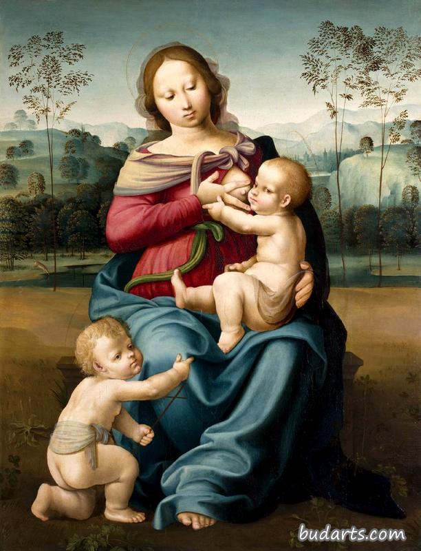 圣母与婴儿施洗约翰一起哺育孩子