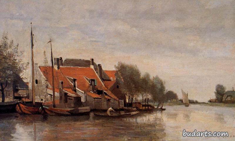 鹿特丹附近，运河岸边的小房子
