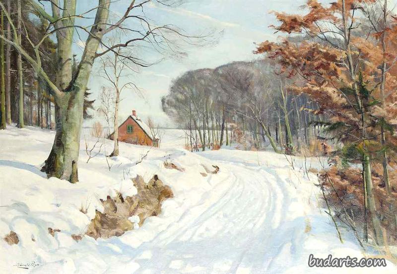 雪地上的小屋