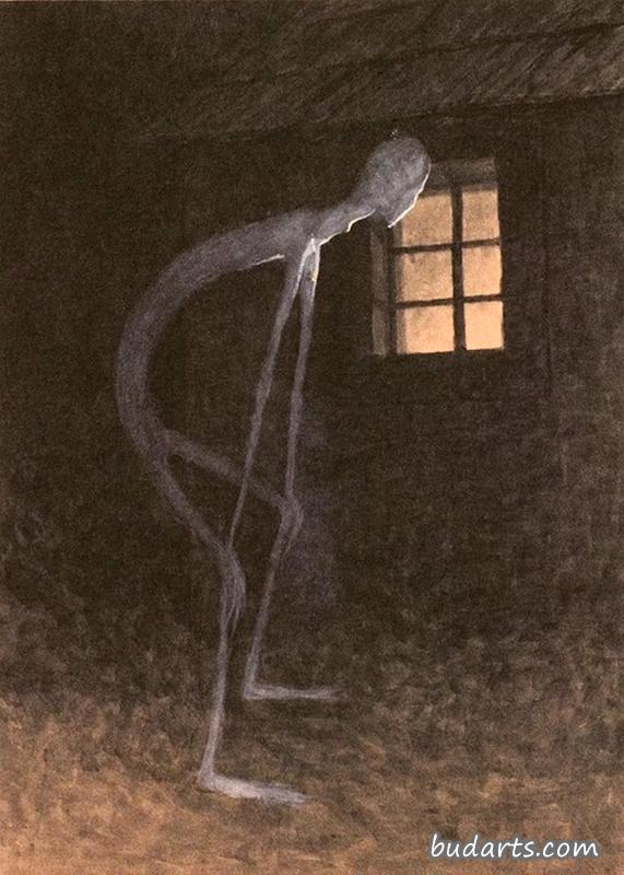 死神看着一个垂死的人的窗户