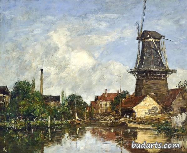 荷兰多德雷赫特的风车河景