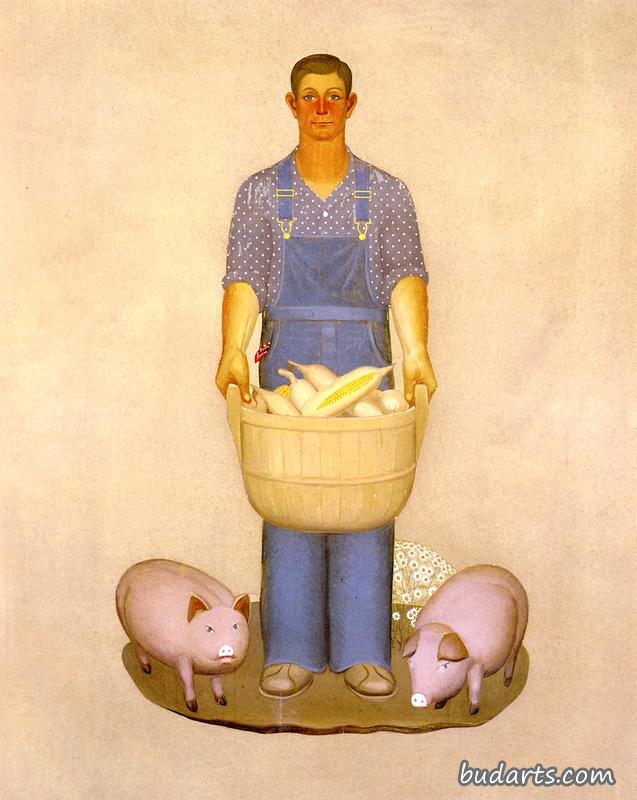 养猪和玉米的农民