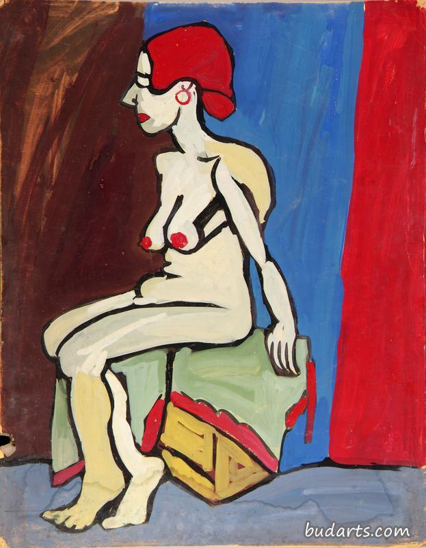 红发裸体坐姿女性