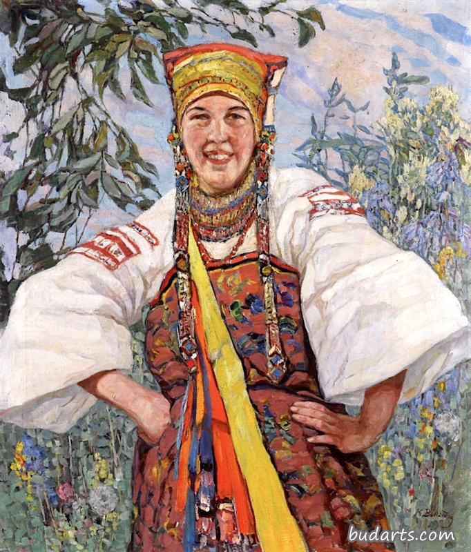 穿乌克兰传统服装的年轻女子
