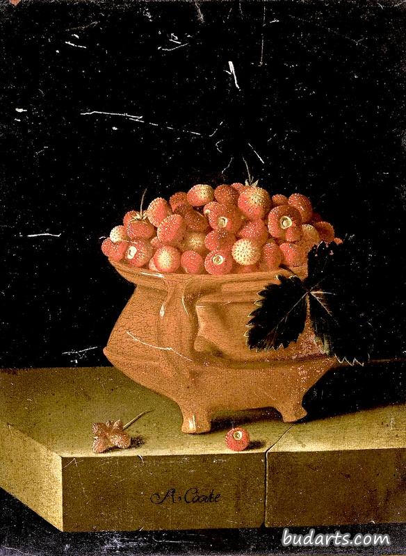 一碗草莓的静物画