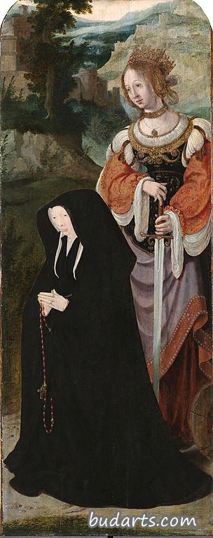 Wing of Lazarus tritptych with donor and Saint Catharine