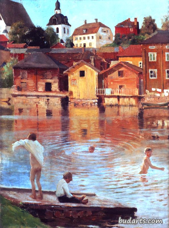 Boys Swimming in the Porvoonjoki River