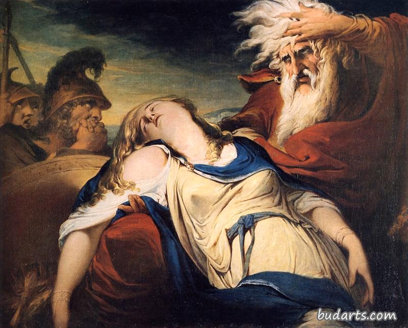 李尔王为科迪莉亚的尸体哭泣