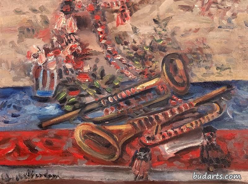 带喇叭的静物画